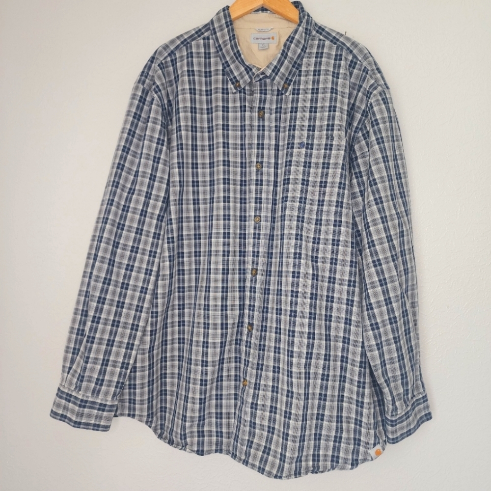 Carhartt Mens Relaxed Fit Button Down Blue Plaid Flannel Shirt Size 3XL BoxC‎